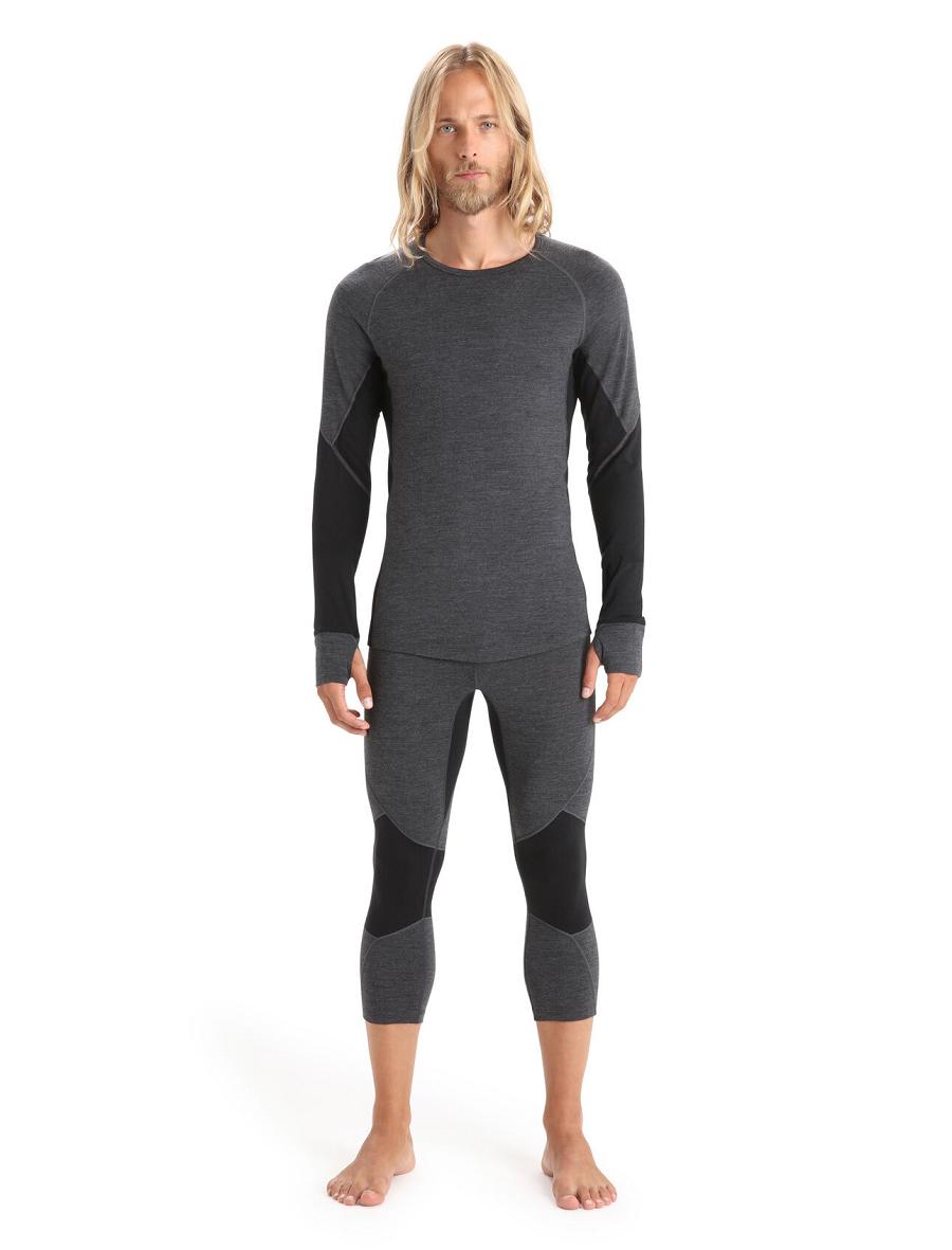 Jet Heather / Black Men's Icebreaker BodyfitZone™ Merino 260 Zone Long Sleeve Crewe Thermal Top Base Layers | USA 1382SGLO